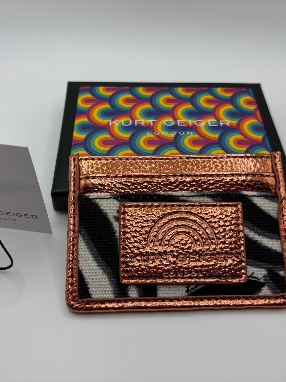 Kurt Geiger Metallic Copper Card & Key Holder with Zebra Fabric
